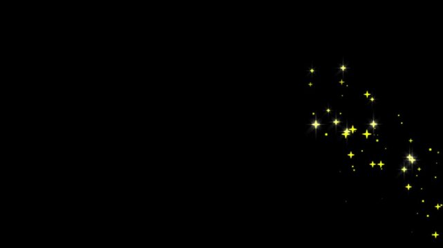 Luxury golden glitter sparkle animation, glowing fairy dust trails and golden twinkling particles, forming festive star tail effects and cinematic overlay visuals on a black screen in 4k