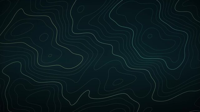 Abstract topographic map lines on dark background representing elevation changes and terrain contours