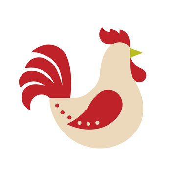 Stylized rooster illustration with red tail