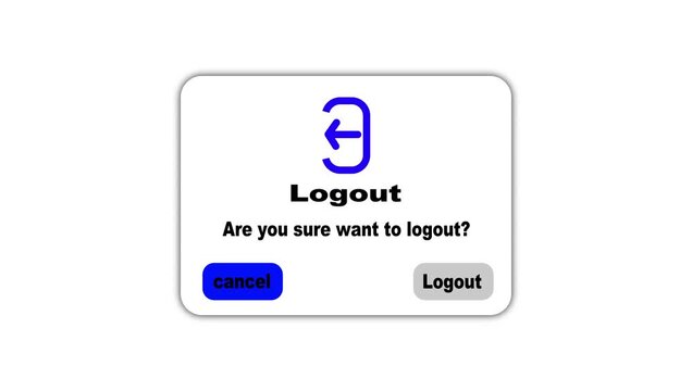 Logout Confirmation Popup Animation, Modern User Interface Dialog Asking to Confirm Sign Out with Cancel and Logout Buttons
