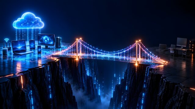 Cloud Computing Data Bridge Connecting Two Business Tech Platforms Across Chasm