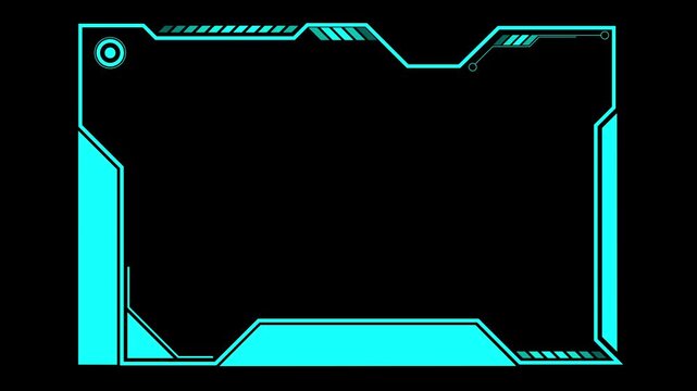 Futuristic hud frame design, digital technology interface, scifi gaming border, cybernetic display element, neon blue vector graphic overlay