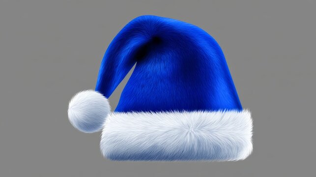 Santa claus hat or christmas blue cap isolated on transparent background, festive holiday headwear for winter celebration, seasonal decoration and christmas design