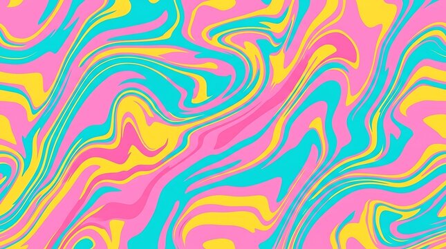 Abstract Swirl Pattern in Vibrant Pink Turquoise and Yellow