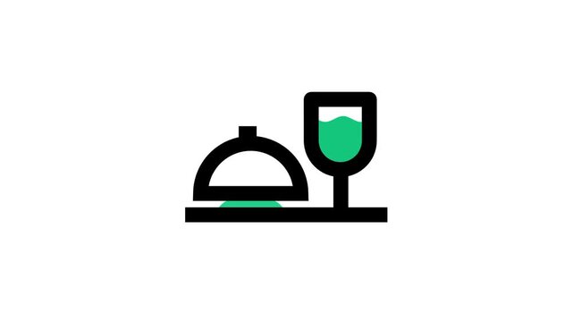 Room service icon with a serving cloche and wine glass on a tray for hotel dining restaurant food delivery and premium hospitality service concepts