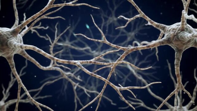 Microscopic view of glowing neurons and brain synapse network