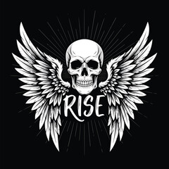 Fototapeta premium Skull with Angel Wings Design.