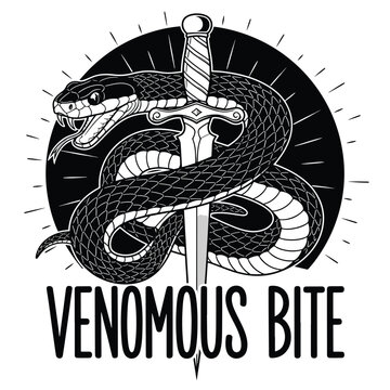 Snake Coiled Around Sword Illustration.
