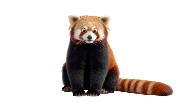 A red panda sitting calmly on a white background