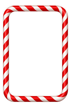Festive rectangular Christmas frame designed as a red and white striped candy cane border with smooth rounded corners and a glossy finish, isolated on a transparent background. Suitable for Christmas 