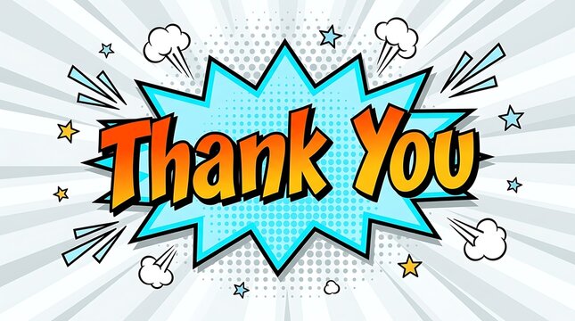 A bright and colorful comic book style explosion displays a vibrant thank you message ideal for expressing gratitude and sincere appreciation