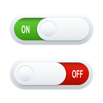 Two toggle switches indicating on and off states with white sliders isolated on transparent background