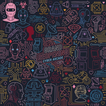 Nevada day celebration at cyber arcade with neon robot technology