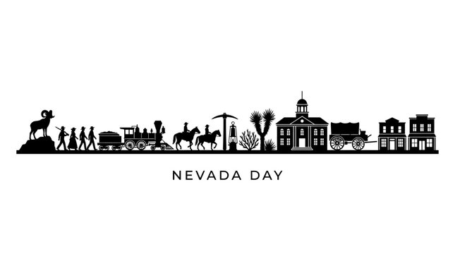Nevada day celebration icons with historical silhouettes