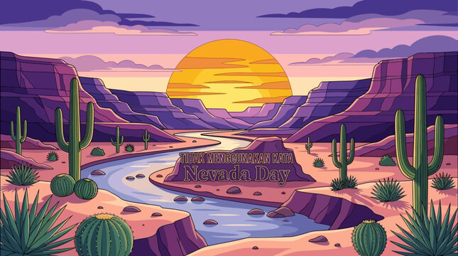 Nevada day celebration landscape with desert canyon and river