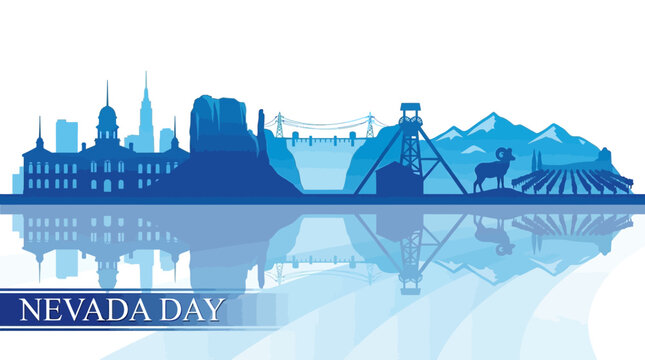 Nevada day celebration featuring blue silhouettes of state landmarks