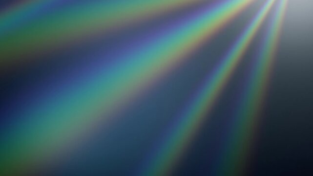 Rainbow prism light leak rays moving on icy blue background loop