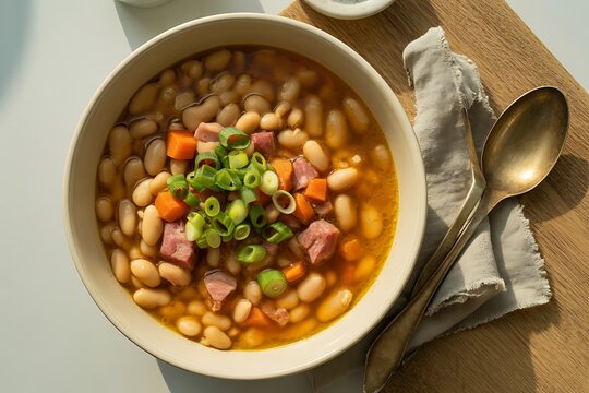 Warm Bowl Homemade Navy Bean Isolated Stock Asset Background Animation
