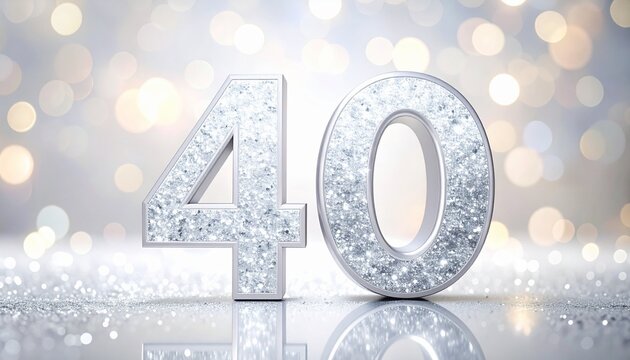 Silver Glitter Number 40 with Sparkling Bokeh Background