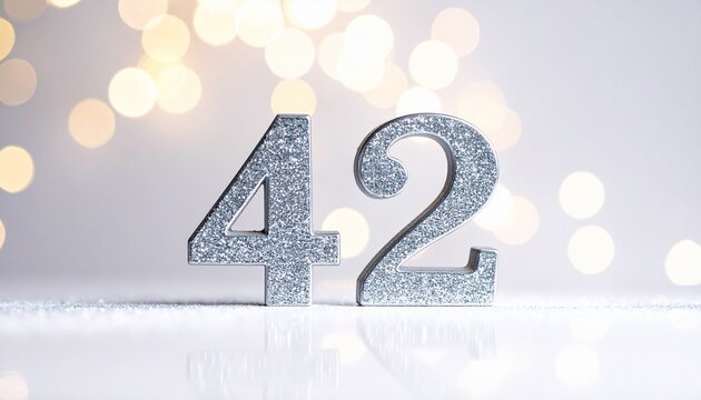 Silver Glitter Number 42 with Sparkling Bokeh Background