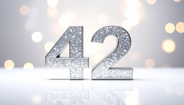 Silver Glitter Number 42 with Sparkling Bokeh Background
