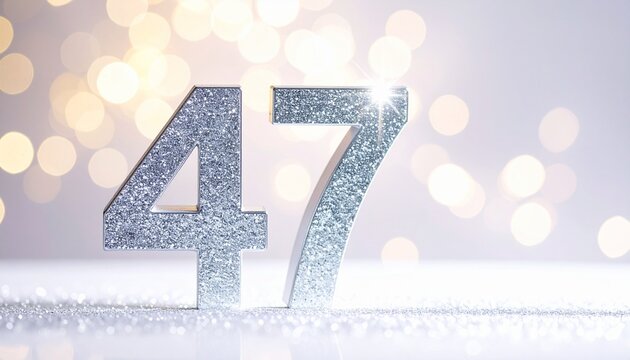 Silver Glitter Number 47 with Sparkling Bokeh Background