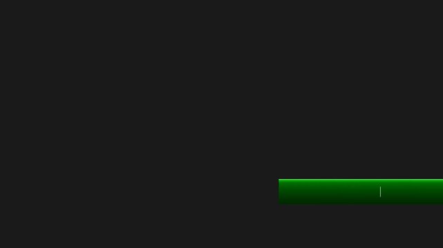 A sleek, minimalist green bar indicating progress or data loading against a dark, featureless background, symbolizing digital processing and animation sequences in a modern technological interface