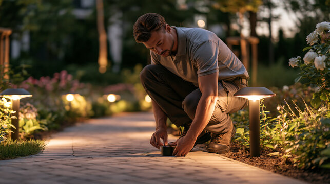 Groundskeeper Replacing a Path Light Battery