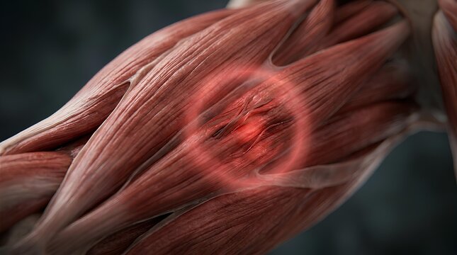 Close up of muscle fiber tissue with inflammation illustration.