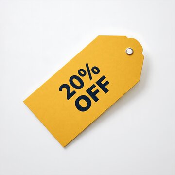 Yellow 20 percent off sale tag isolated on white background