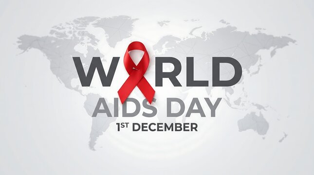 World aids day typography on world map background with awareness december campaign background solidarity wellness