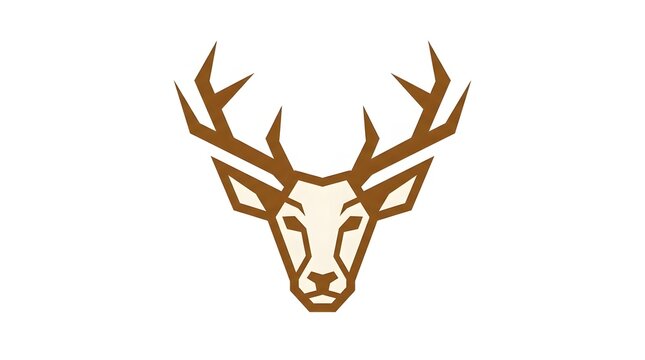Geometric deer head logo vector illustration featuring a modern stylized antler design in brown tones