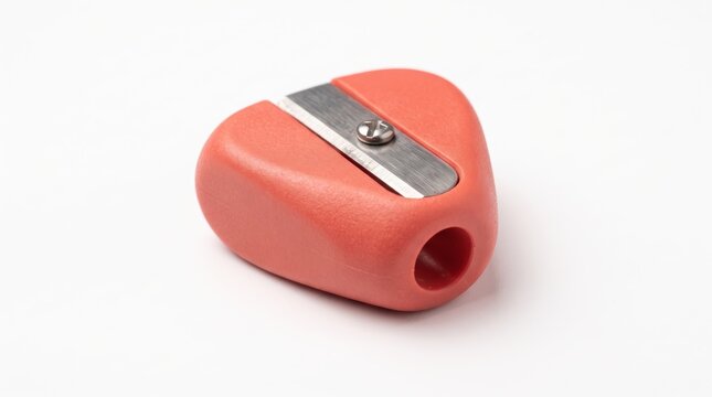 red plastic pencil sharpener with a sharp metal blade for office and school work