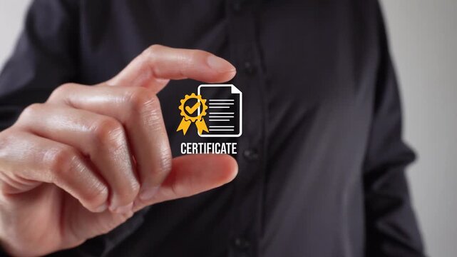 Black-shirted person interacts with digital certificate