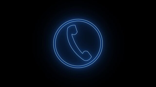 Animated neon colars phone call icon showing an incoming call notification on dark background. Technology phone calling icon animation 4k motion video.