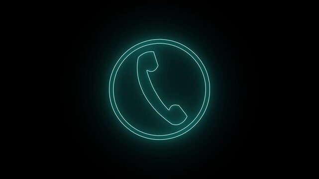 Animated neon sayn colar full phone call icon showing an incoming call notification on dark background. Technology phone calling icon animation 4k motion video.