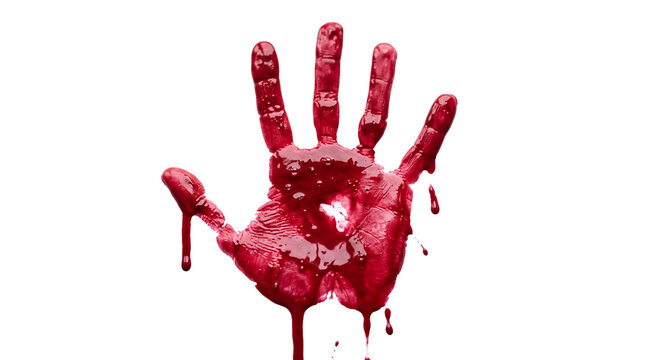 Red bloody handprint isolated on transparent background