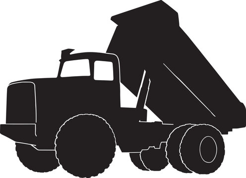 Black Silhouette of a Heavy Tipper Dump Truck Isolated on White