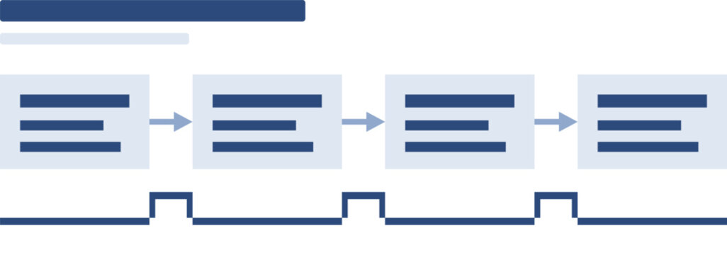 Four stage value stream map, navy flat design element