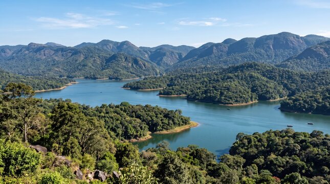 India Periyar Lake Forest Lake Panorama