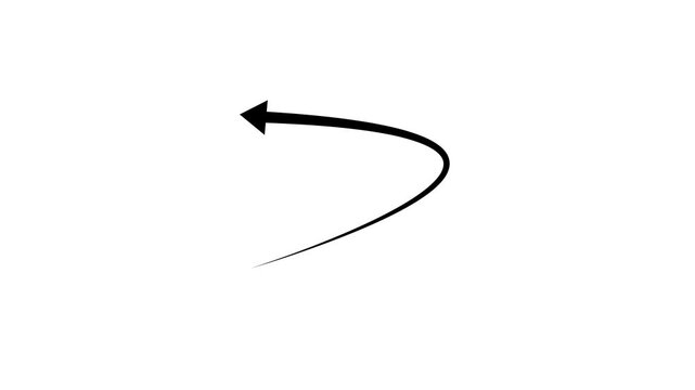 Minimalist black curved arrow animation pointing left, hand-drawn style for motion digital interface navigation, educational tutorials, and creative presentation overlays