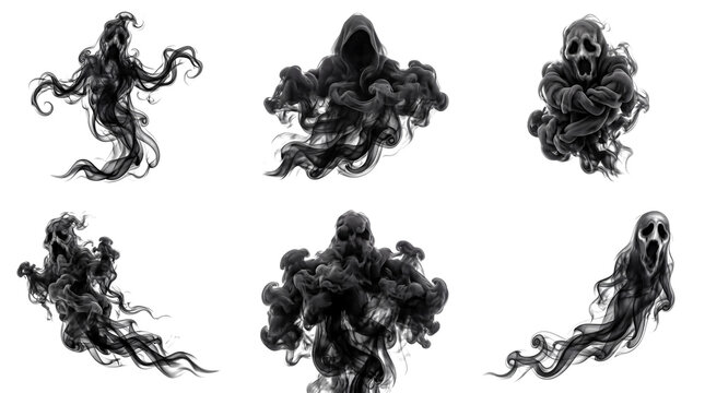 Dark smoky ghost figures isolated on a transparent background