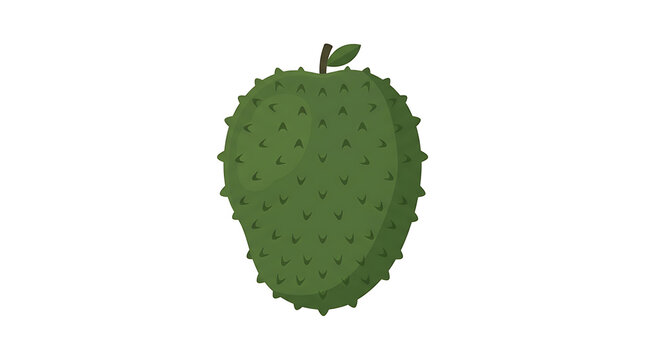 Fresh Green Soursop Fruit with Spiky Skin and Leaf on White Background for Healthy Food Concepts