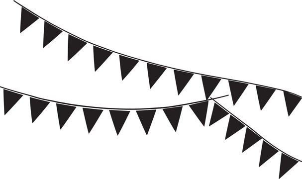Black Bunting Flags Garland Silhouette Set on White Background
