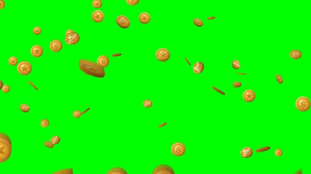 3D Falling Gold Coins Money Raining Green Screen Animation Loop   
