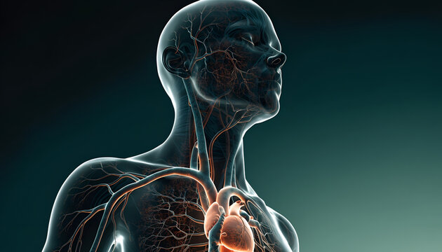 Human Cardiovascular and Nervous Systems Anatomy, Detailed 3D Medical Visualization