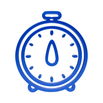 Blue 3d stopwatch timer with glossy outline style on a black background, for time management, clock