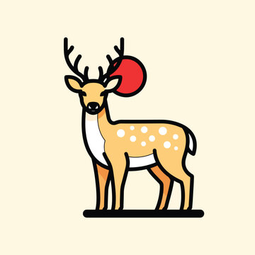 Cartoon Deer with Red Nose Illustration.