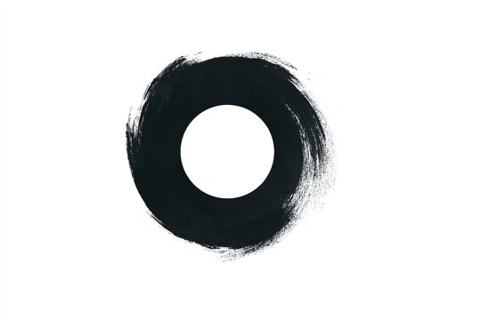 Minimalist black brush stroke circle with inner chakra dot icon for logo background and spiritual design use