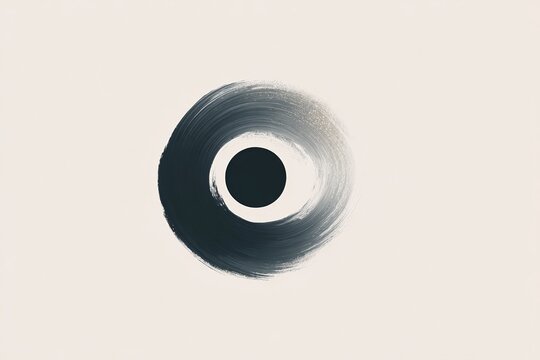 Minimalist brushstroke circle icon with inner chakra dot for logo background and zen poster design
